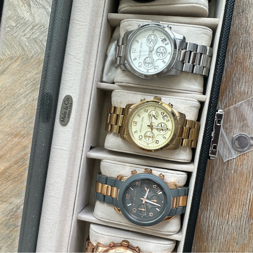 Elegant Silver and Gold Michael Kors Watch Collection with Metal Bands and Case